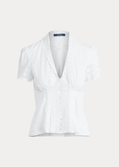 Blusas Polo Ralph Lauren Mujer Blancos - Cotton Eyelet Peplum - QJPTA1624